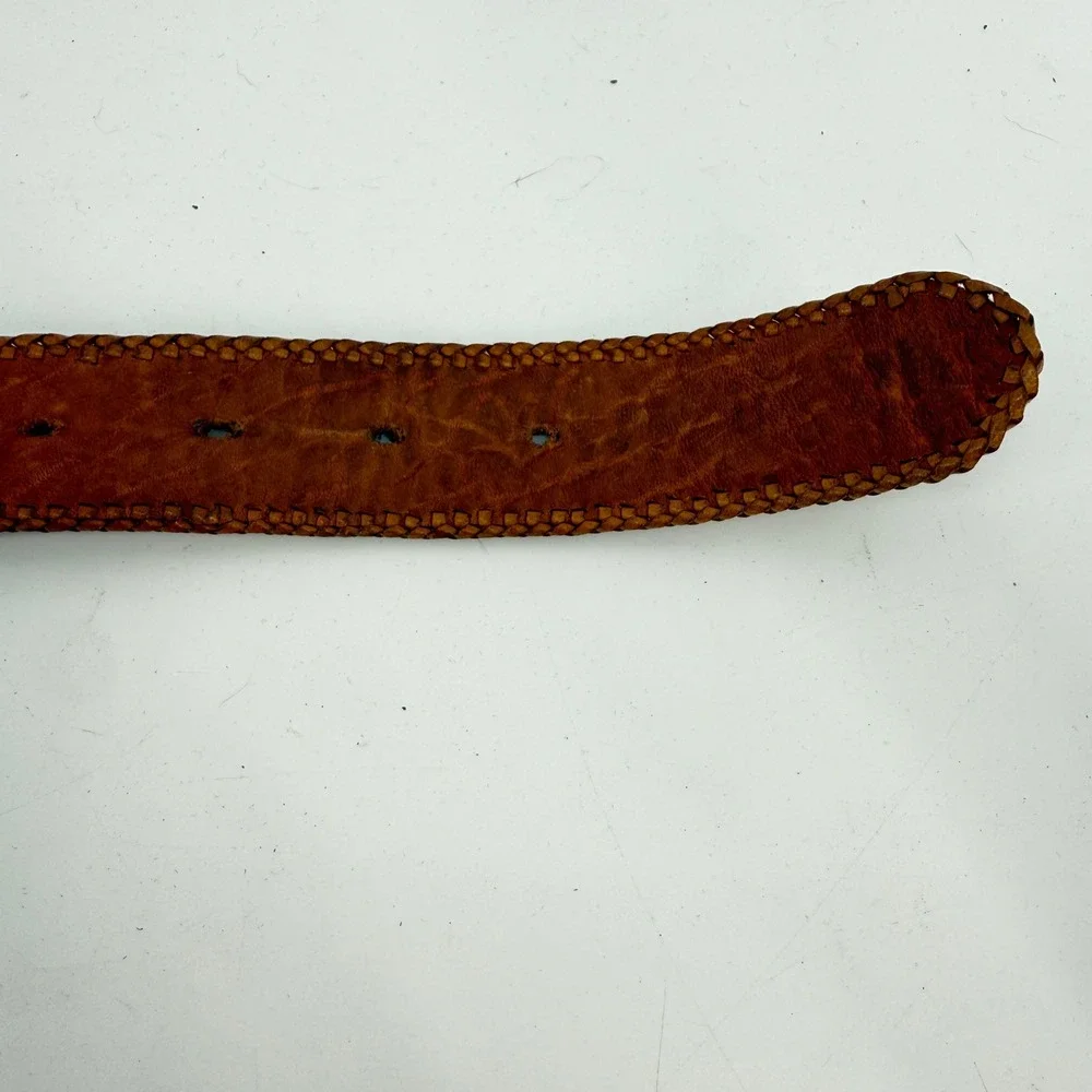 Vintage Southwestern‎ Woven Leather Belt Unisex SZ 40 Brown Black Geometric Boho